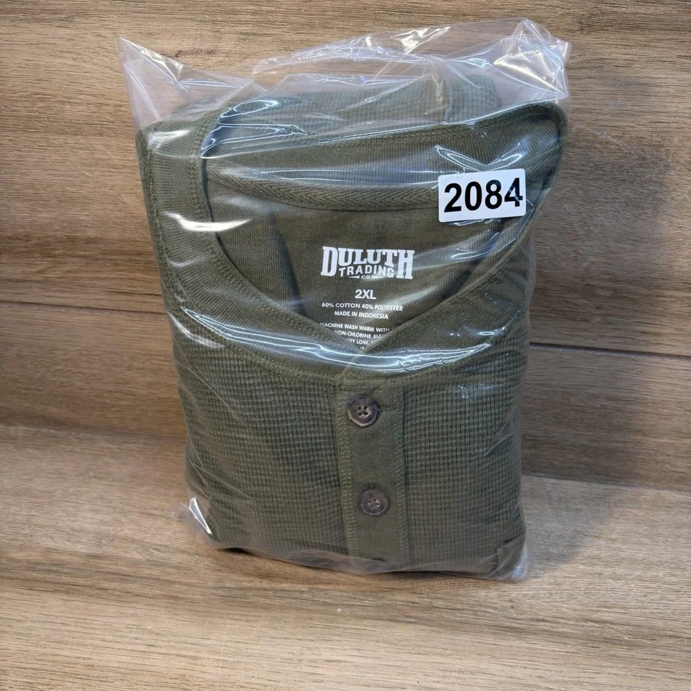 Duluth Trading Relaxed Fit Burly Thermal Long Sleeve Henley Mens 2XL Green